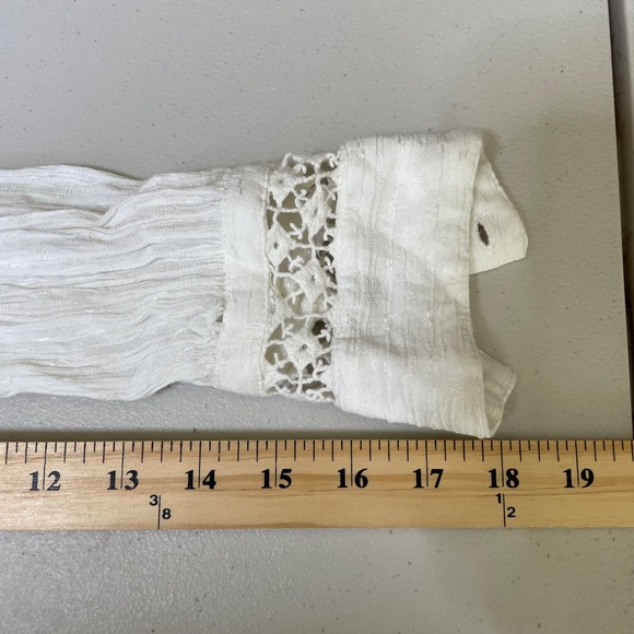 Free People Blouse Lace Inset Button Front‎ Long Sleeves High-Low Hem White W M - Picture 8 of 12
